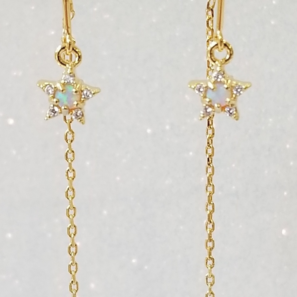 Gold chain opal star threader earings - Picture 4 of 6